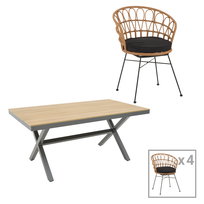 Трапезен комплект, Thorio-Felicia, Антрацит, Polywood, 160х90х75см.