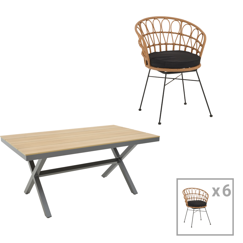 Трапезен комплект, Thorio-Felicia, Антрацит, Polywood, 160х90х75см.