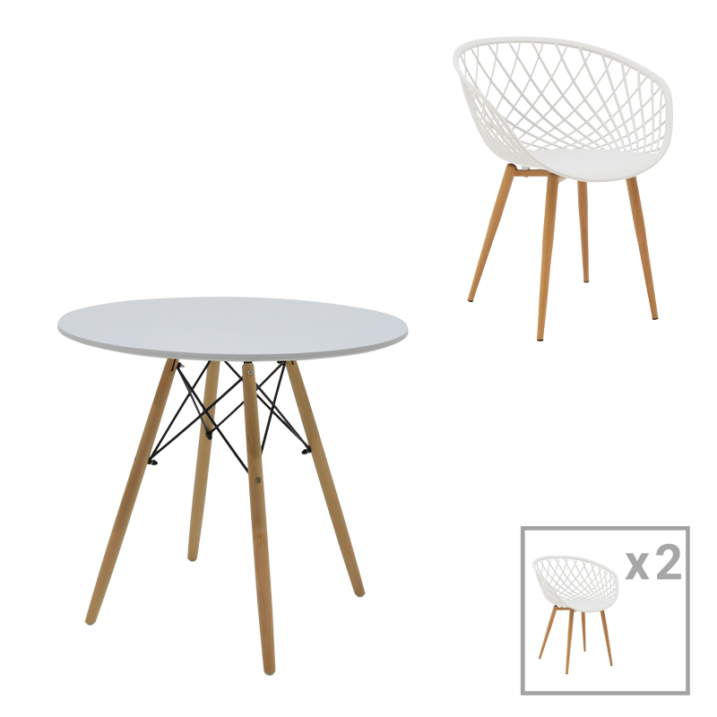 Комплект маса за хранене, Ezra-Julita, Бял, Мдф, 80х80х73см.