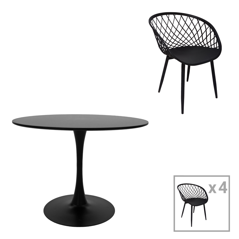 Трапезен комплект, Ezra-Balou, Черен, Мдф, 100х100х75см.