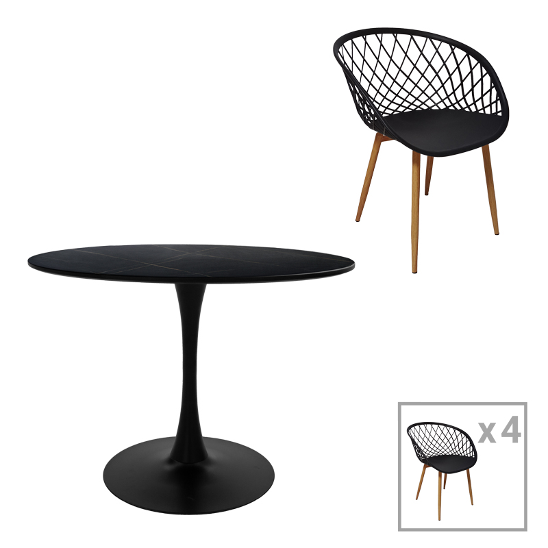 Комплект за трапезария, Ezra-Balou I, Черен, Мдф, 120х120х75см.