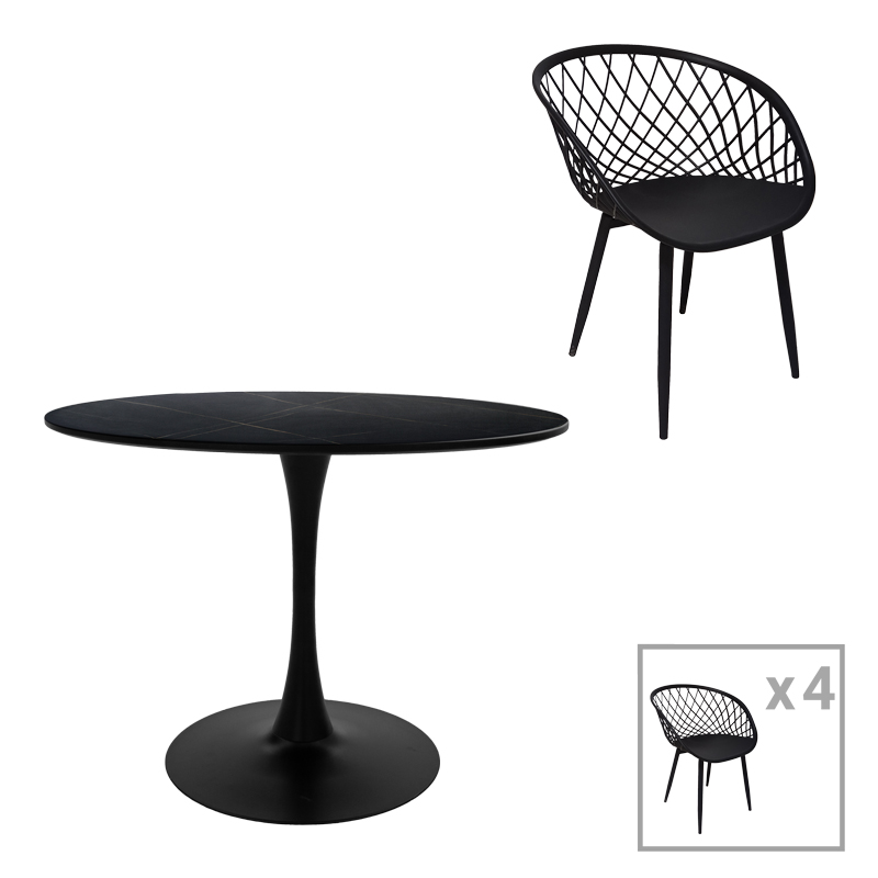 Трапезен комплект, Ezra-Balou I, Черен, Мдф, 120х75см.