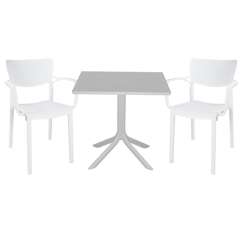 Градински комплект, Groovy-Fontline, Бял, Пластмаса, 80х80х74.5см.