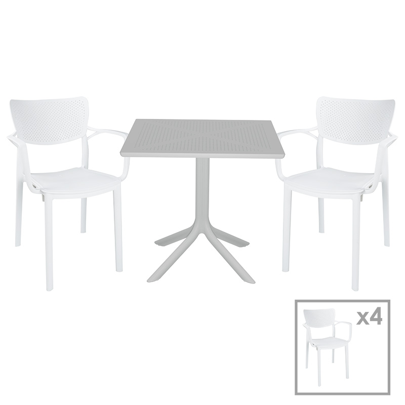 Градински комплект, Groovy-Fontline, Бял, Пластмаса, 80х80х74.5см.