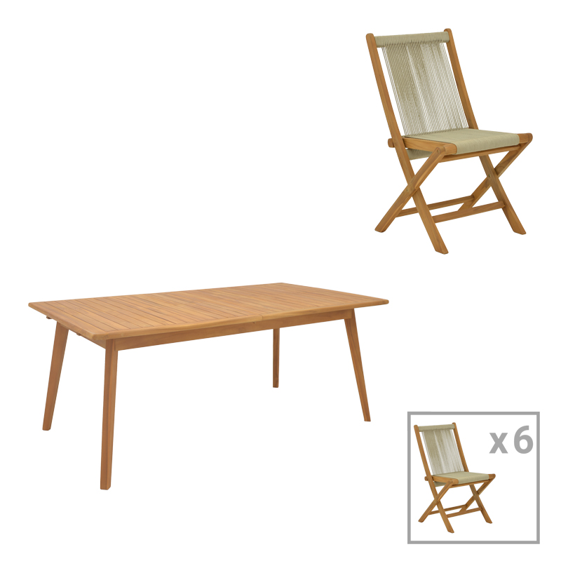 Трапезен комплект, Banou-Pino, Натурален, Дърво, 240х100х75см.