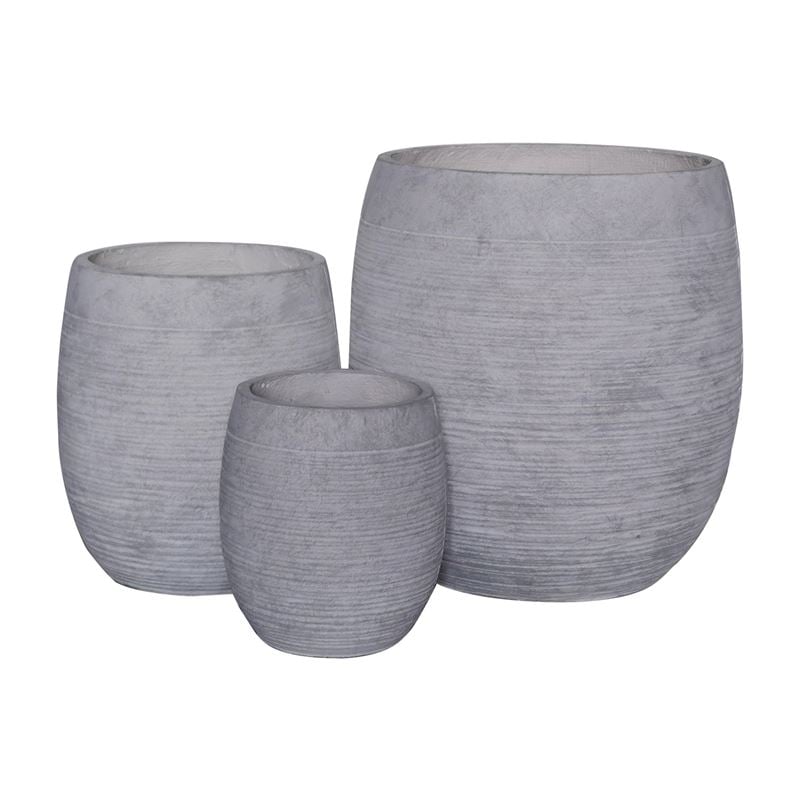 Комплект саксии, FLOWER POT-8 Set 3 pieces/Light Grey Wash, Сив, Цимент