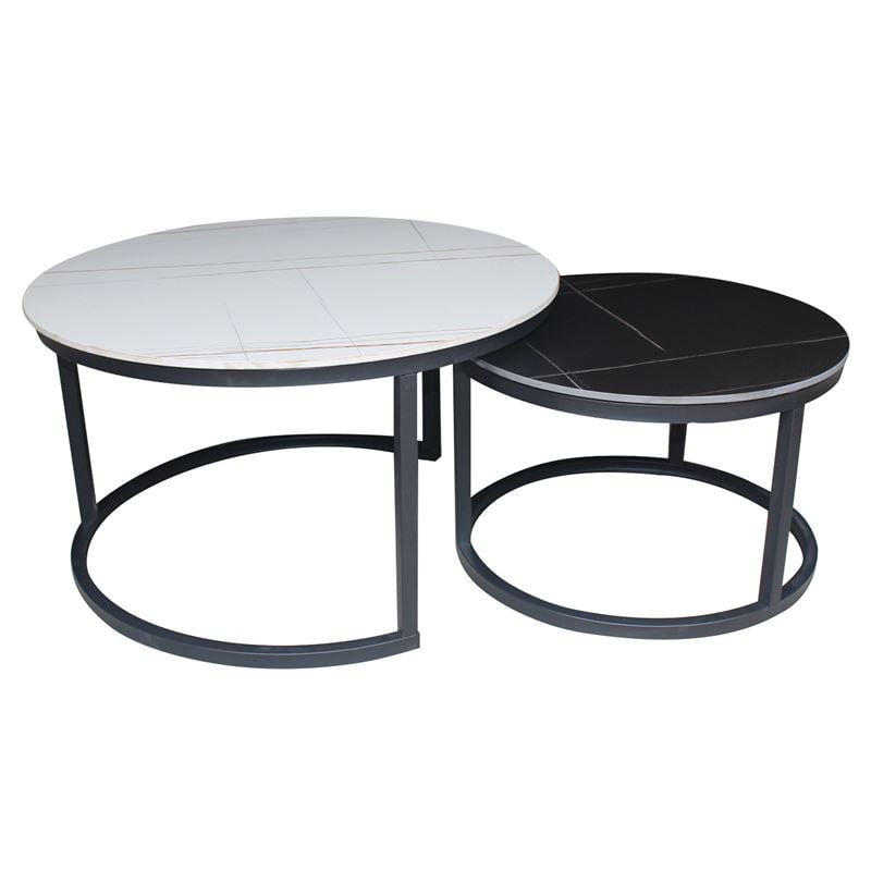 Комплект маси, TERRY, Черен, Синтерован камък, D80+D60см.