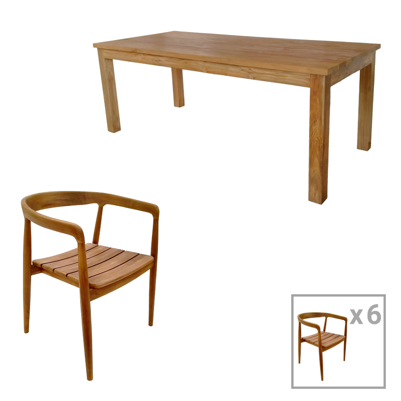 Трапезен комплект, Noody-Wooly, Натурален, Дърво, 220х90х75см.