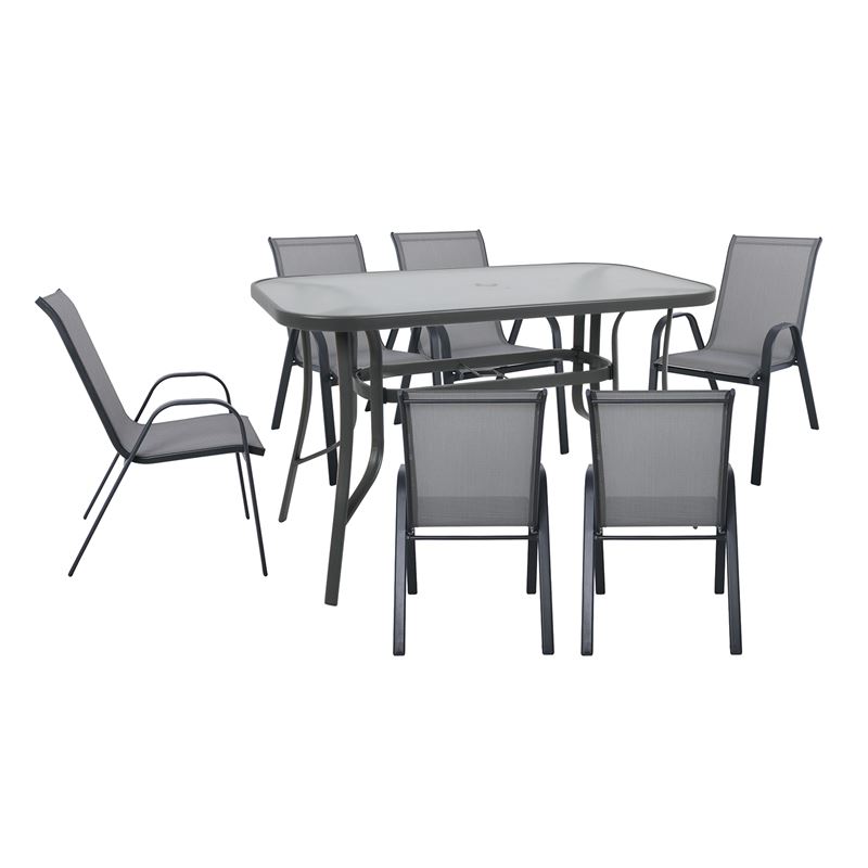 Трапезен комплект, RIO, Сив, Метал, 160х90х7155см.