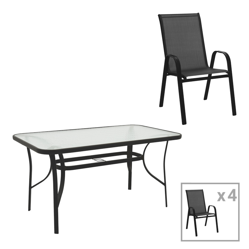 Маса за хранене, Calan-Ensure, Черен, Стъкло, 140х80х70см.