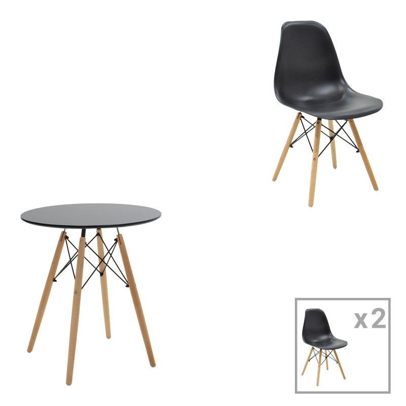 Комплект маса, Julita, Натурален/Черен, Мдф, 60х73см.