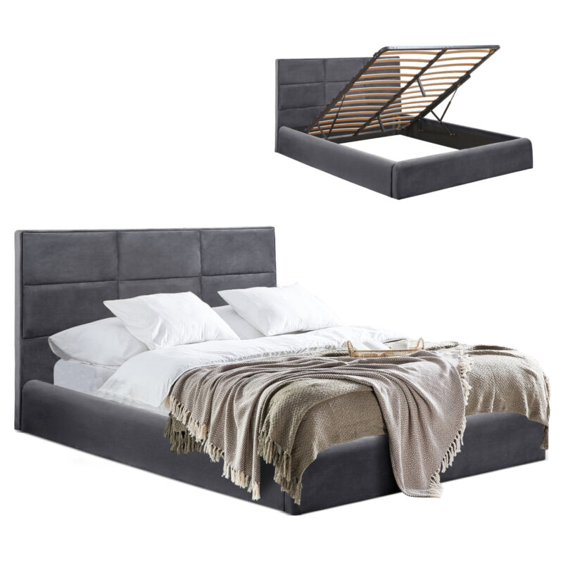 Легло, Briley Velvet Grey, Сив, Кадифе, 160х200см.