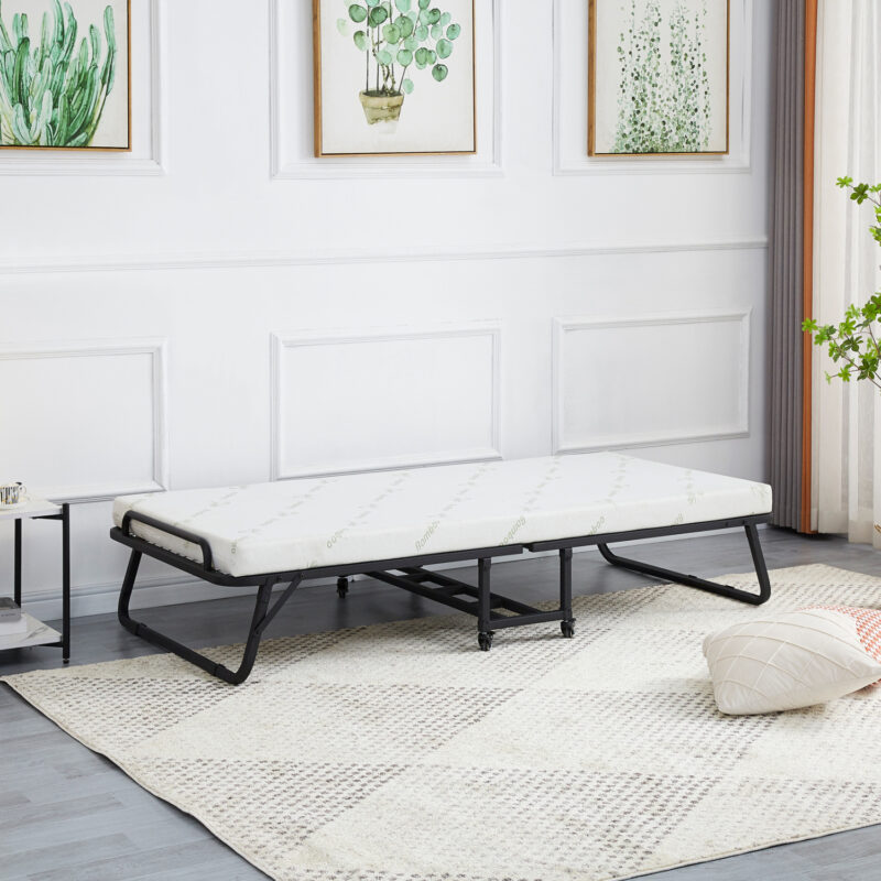 Сгъваемо легло, HM691.01, Черен, Метал, 190х76х30см.