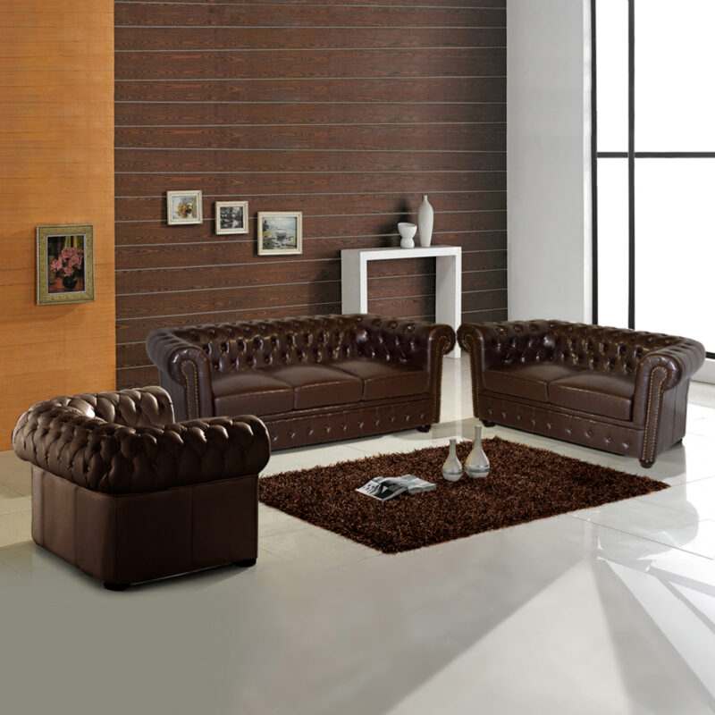 Комплект диван, 3009.01+3010.01+3011.01, Кафяв, Изкуствена кожа