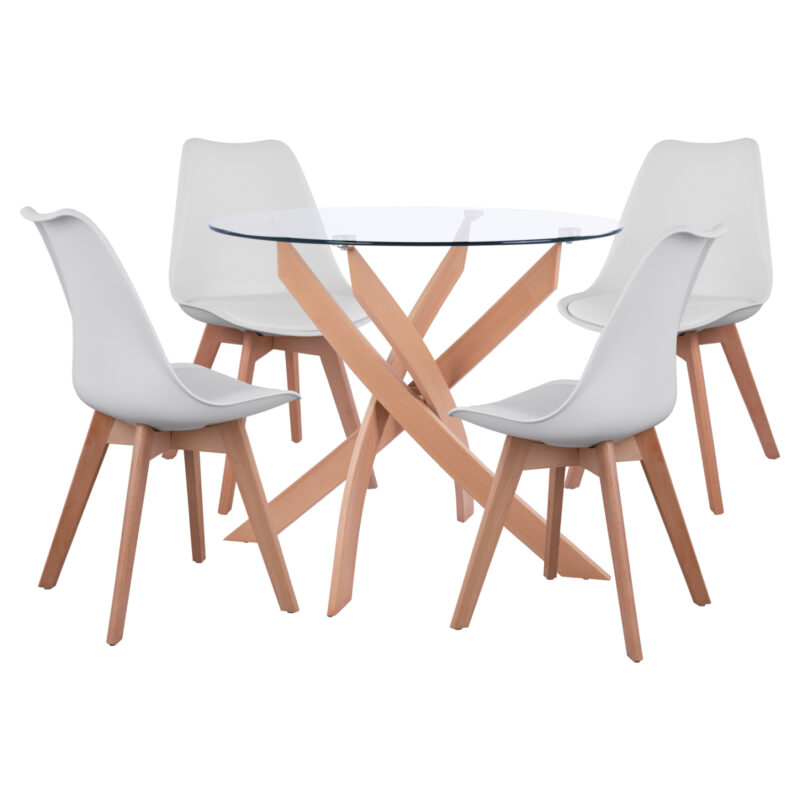 Трапезен комплект, HM8499.02 HM0033.01, Бял, Изкуствена кожа