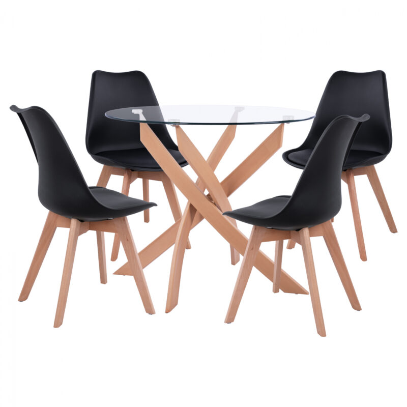 Комплект трапезна маса и столове, HM11693.02, Черен, Пластмаса, 90х74см.