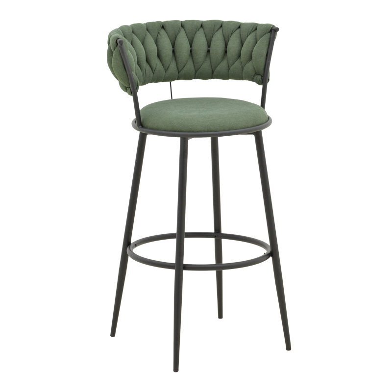 Бар стол, Alkia I, Зелен, Текстил, 50х56х95см.