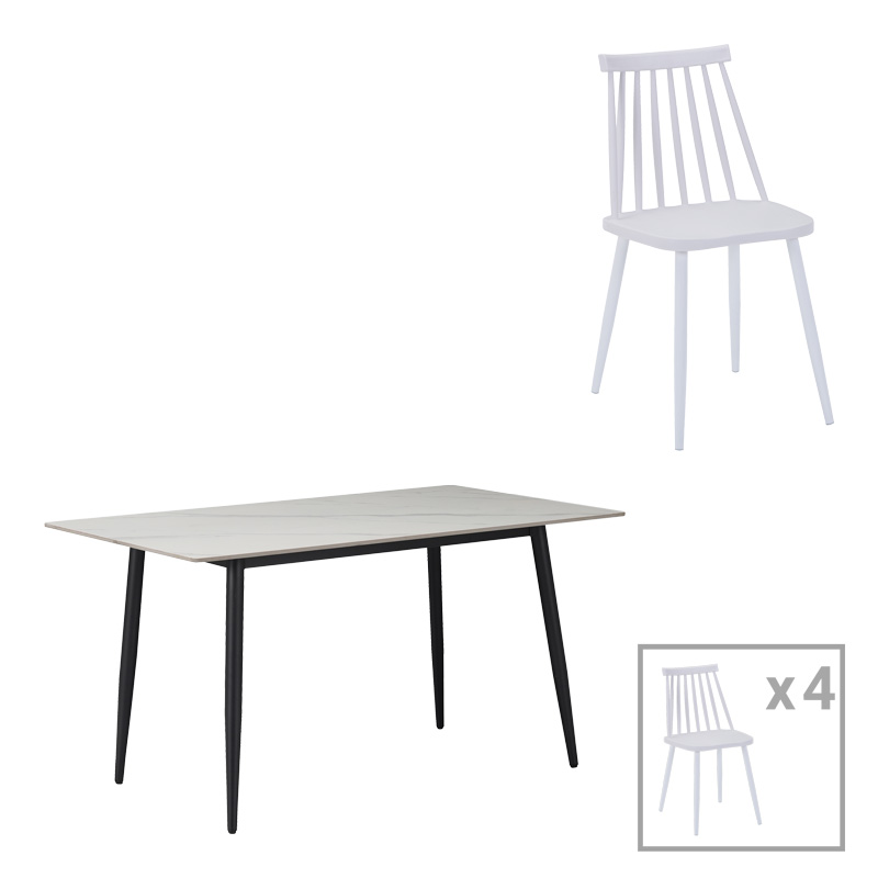 Комплект маса, Aurora I-Gustas, Бял, Синтерован камък, 120х60х75см.