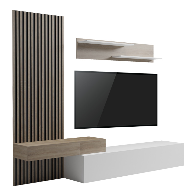 Комплект за всекидневна стая, Litende, Сонома, Мдф, 249.4х42.2х199.5см.