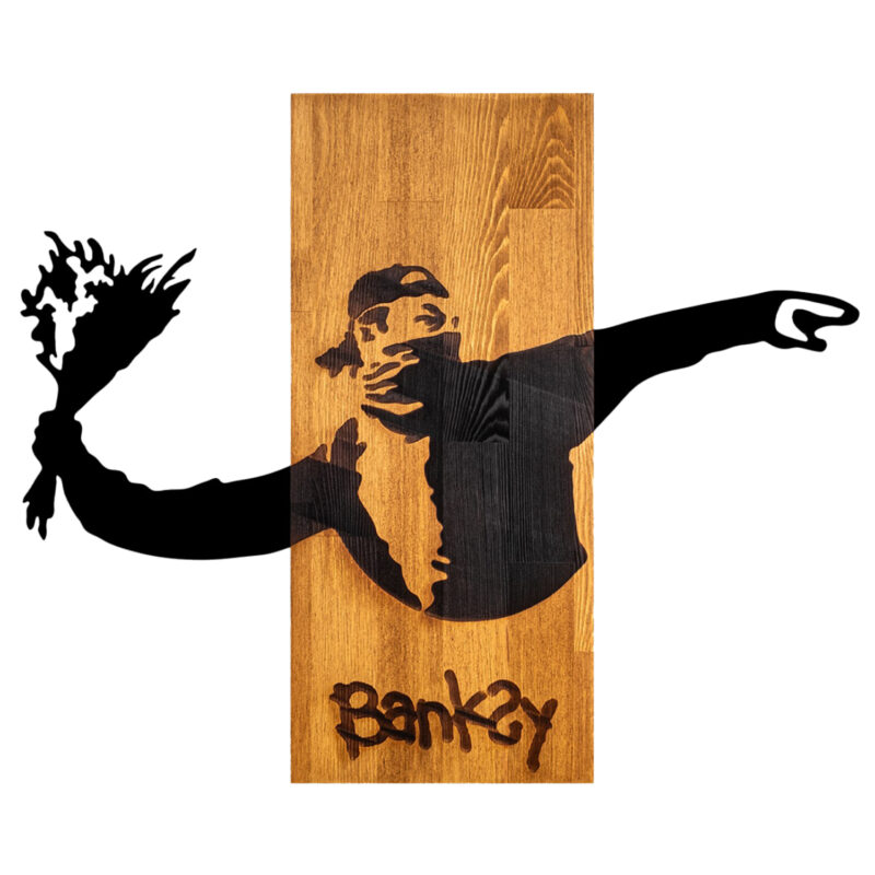 Декорация, Banksy, Черен, Дърво, 69х3х58см.