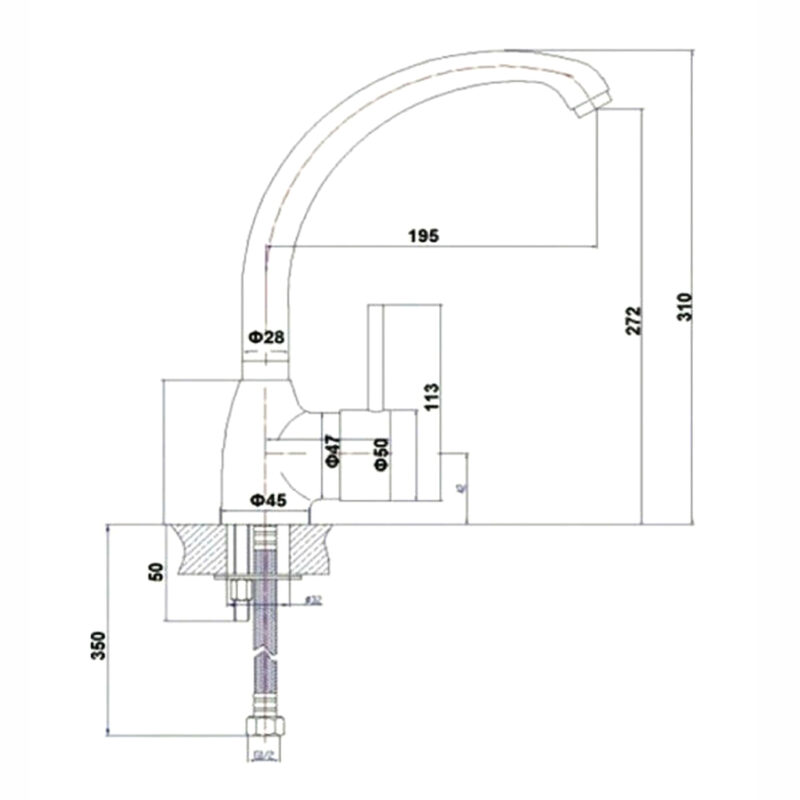 Смесител, MAIDTEC MELODIA, Хром, Метал, 90х90х43см. Смесител, MAIDTEC MELODIA, Хром, Метал, 90х90х43см. - Image 2