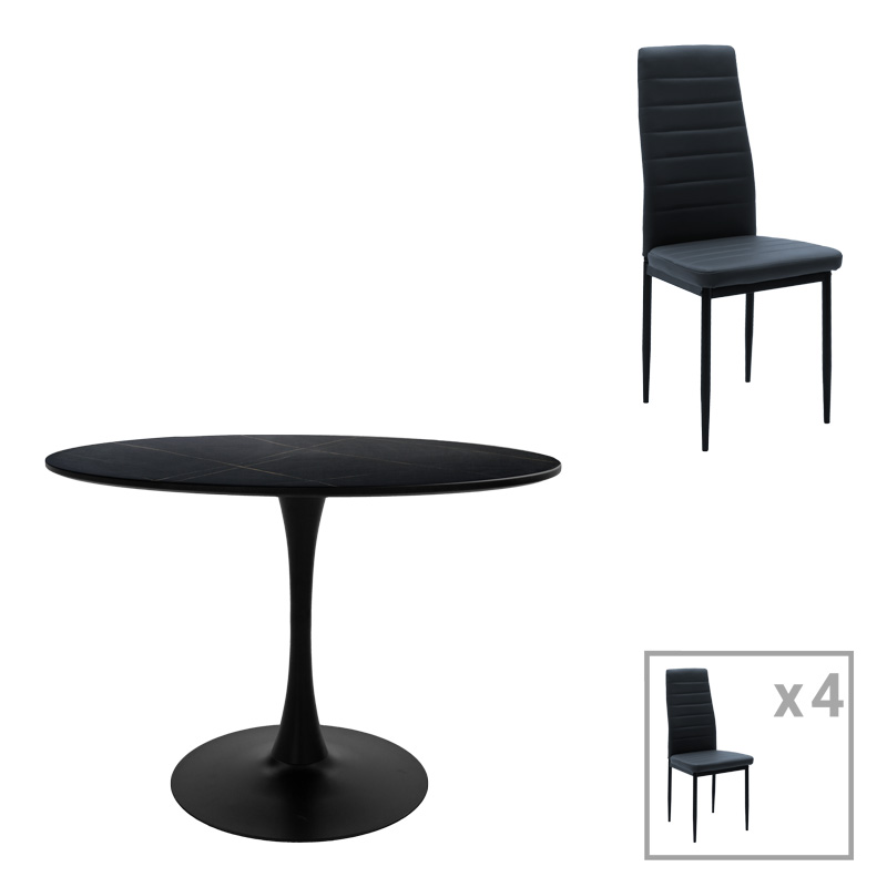 Трапезен комплект, Черен, Мдф, Balou-Parker, 120х120х73см.