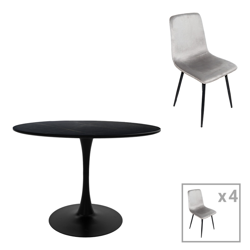 Трапезен комплект, Черен, Мдф, Balou-Grato, 120х120х73см.