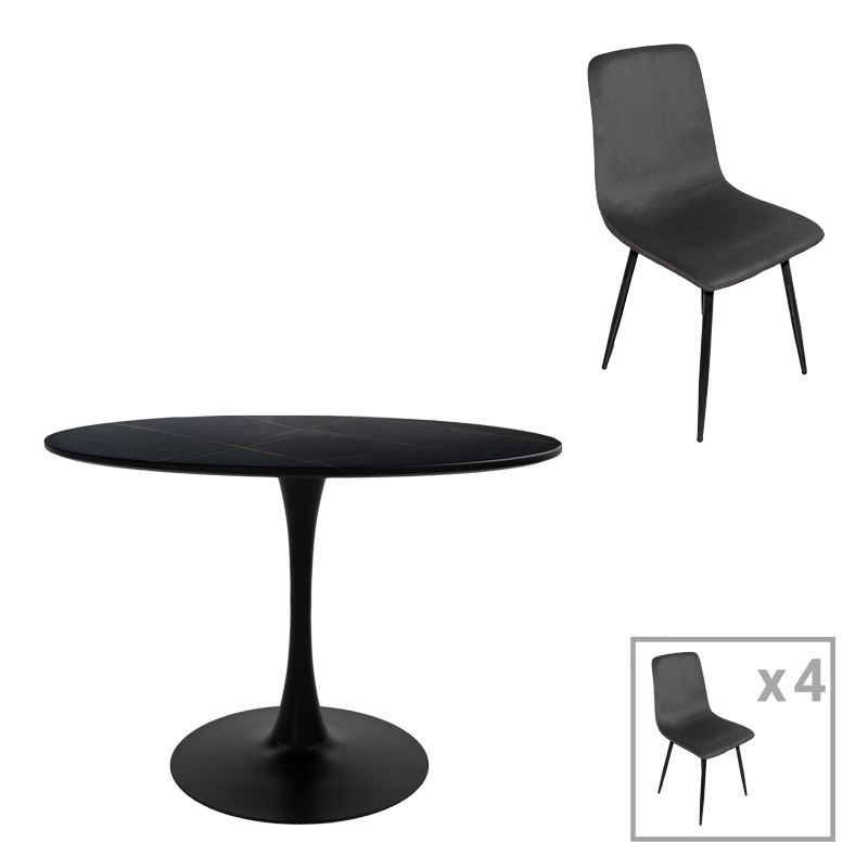 Трапезен комплект, Черен, Мдф, Balou-Grato, 120х120х73см.