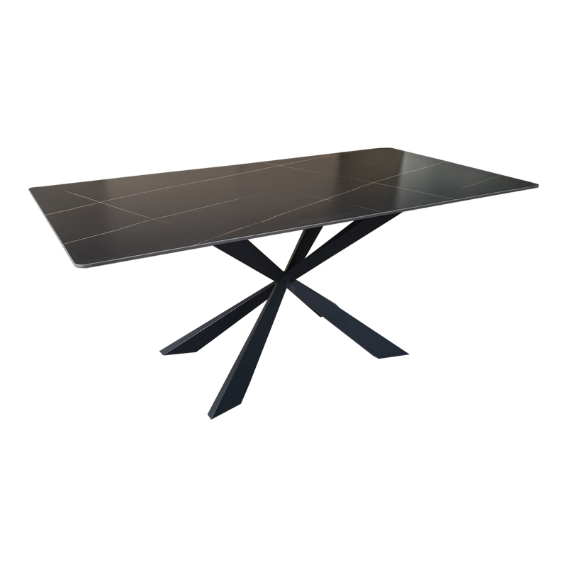 Маса, black marble sintered stone with black metal legs, 180х90х75см.