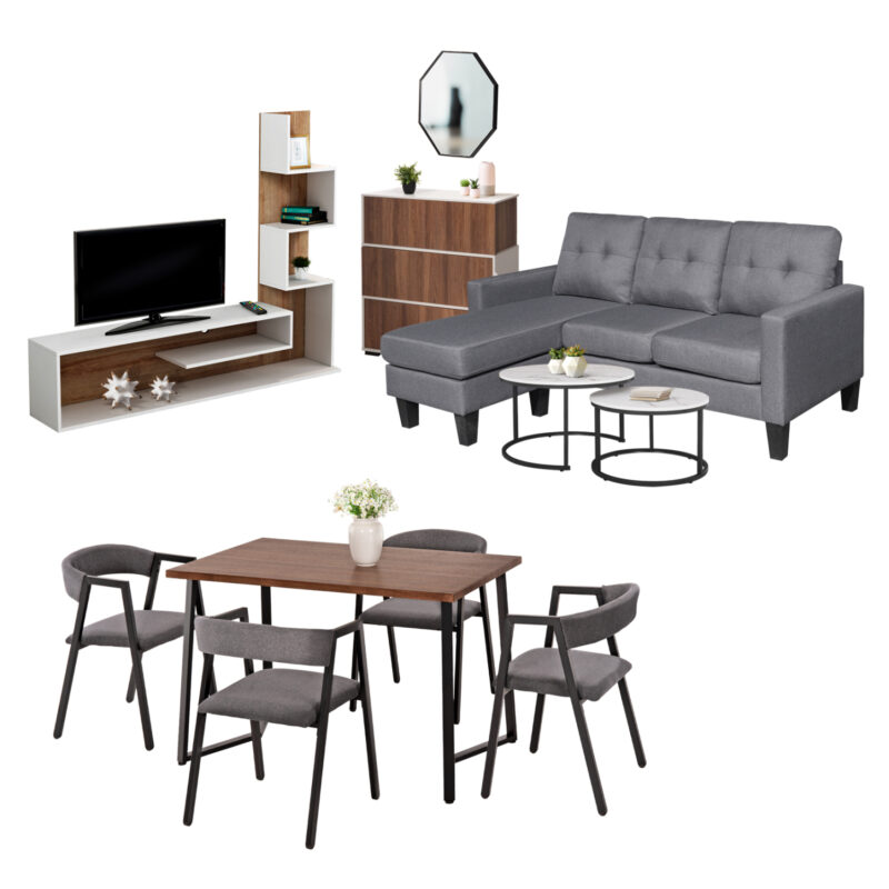 Комплект, HM21295, Сив, Текстил