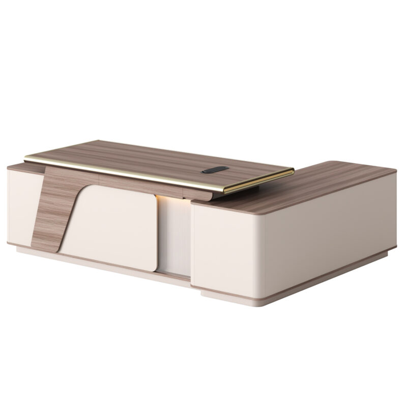 Ъглово бюро, SUPERON, Ляво, LED осветление, Бежов, ПДЧ, 240х180х76см.