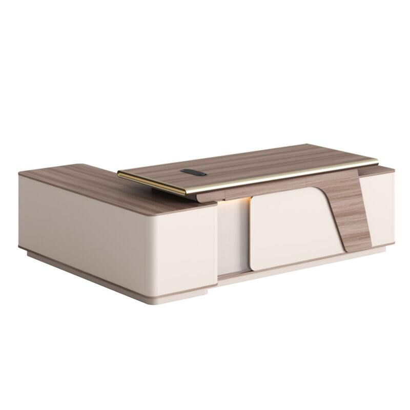 Ъглово бюро, SUPERON, Дясно, LED осветление, Бежов, ПДЧ, 240х180х76см.