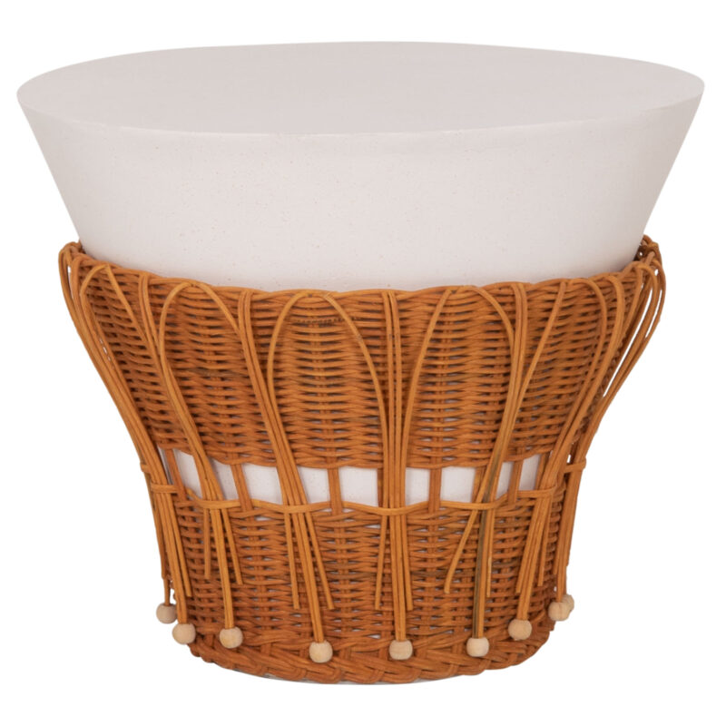 Маса, SIDE TABLE ROUND PERRAL, Бял, Естествен ратан, Φ42х36см.
