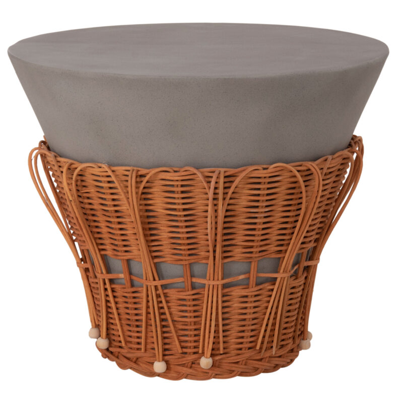 Маса, SIDE TABLE ROUND PERRAL, Сив, Естествен ратан, Φ42х36Hсм.
