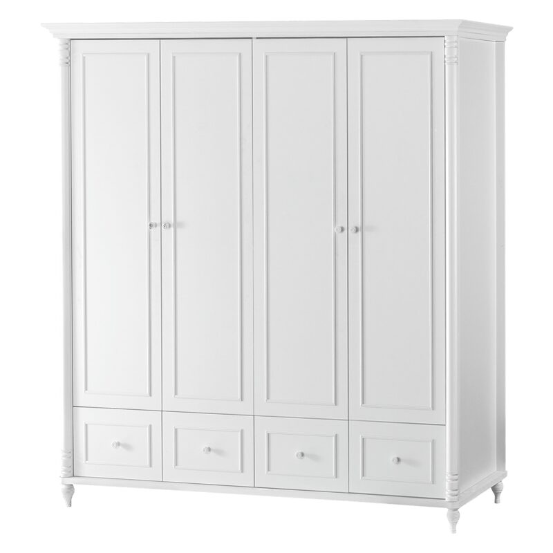 Четирикрилен детски гардероб с чекмеджета NIL – бял