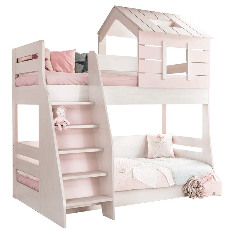 Двуетажно детско легло PINK HOUSE – ляво