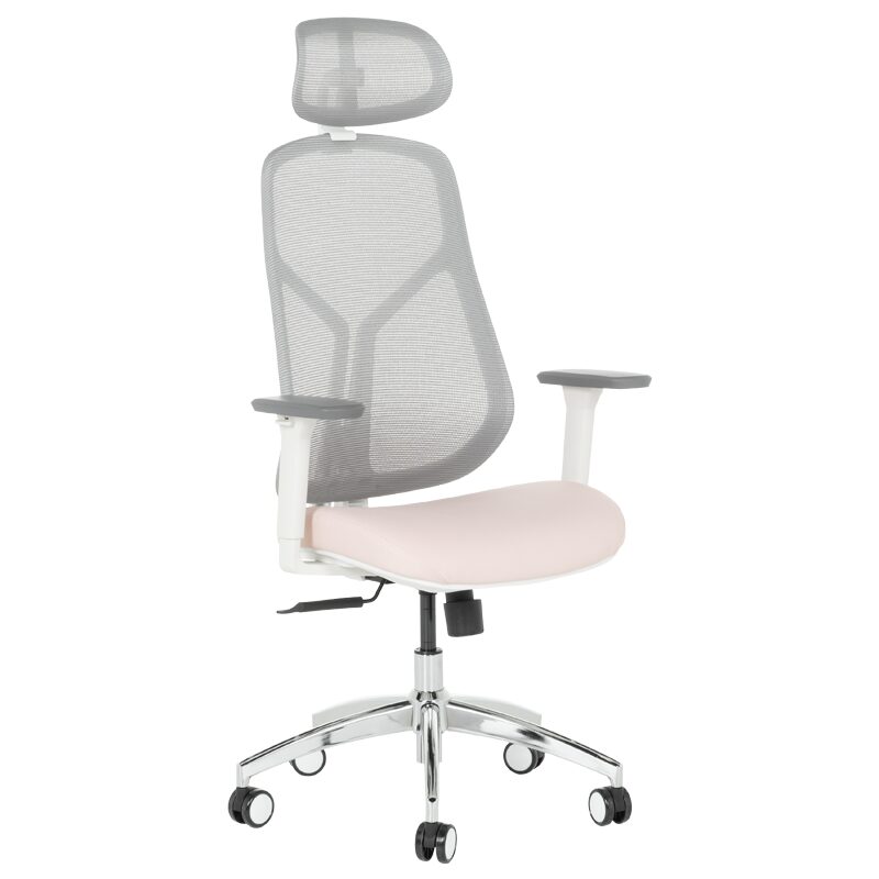 Ергономичен стол 7901 W еко кожа – сив-розов