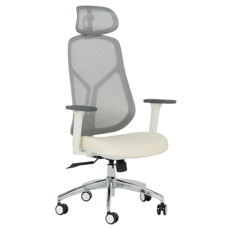 Ергономичен стол 7901 W еко кожа – сив-шампанско