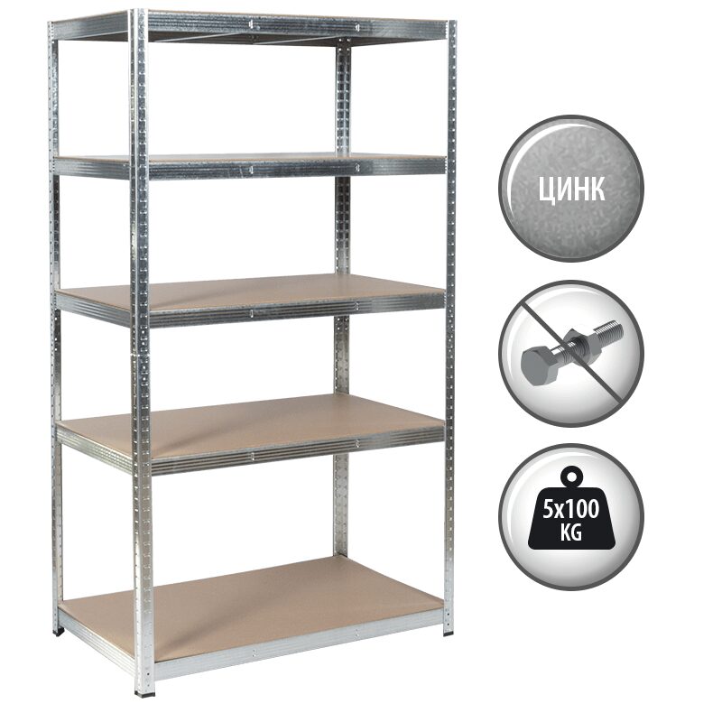 Метален стелаж CR-1017 – 180х100х40 см, до 100 кг на рафт – цинк