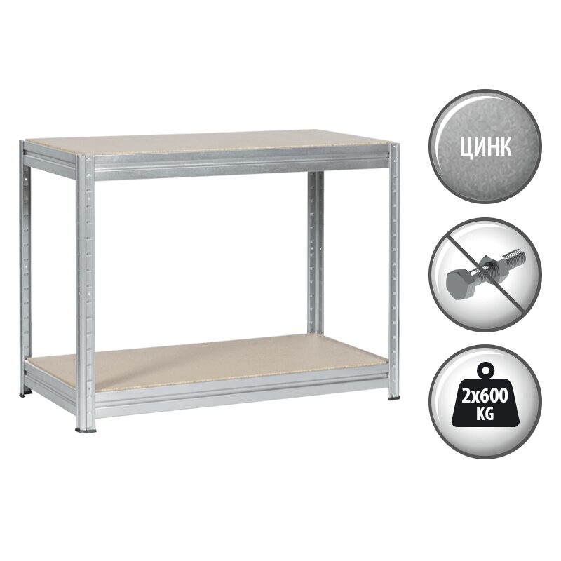 Метален стелаж MEGA 87х160х60 см, до 600 кг на рафт – цинк