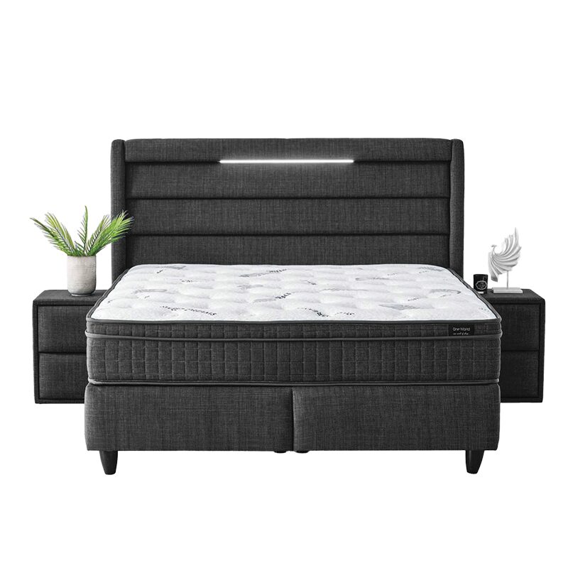 Тапицирана спалня с матрак COTTON 140 х 200 – графит 501