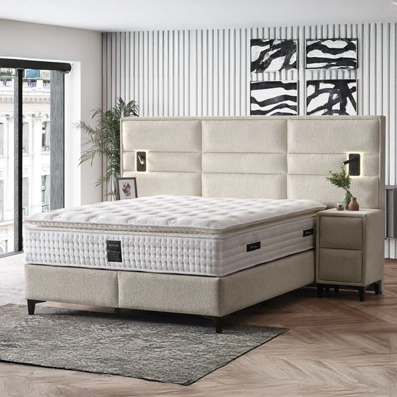 Тапицирана спалня с матрак MATHILDA 160 х 200 – бежов 01
