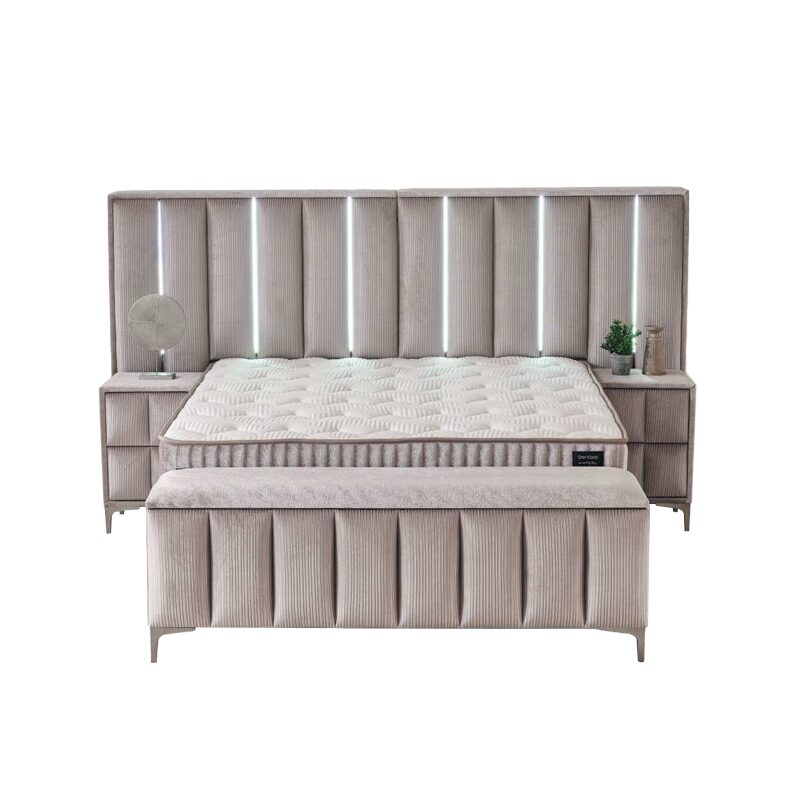 Тапицирана спалня с матрак MOONLIGHT 140 х 200 – бежов 03