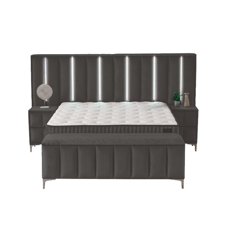 Тапицирана спалня с матрак MOONLIGHT 180 х 200 – сив 190