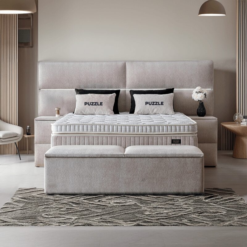 Тапицирана спалня с матрак PUZZLE 160 х 200 – бежов 03