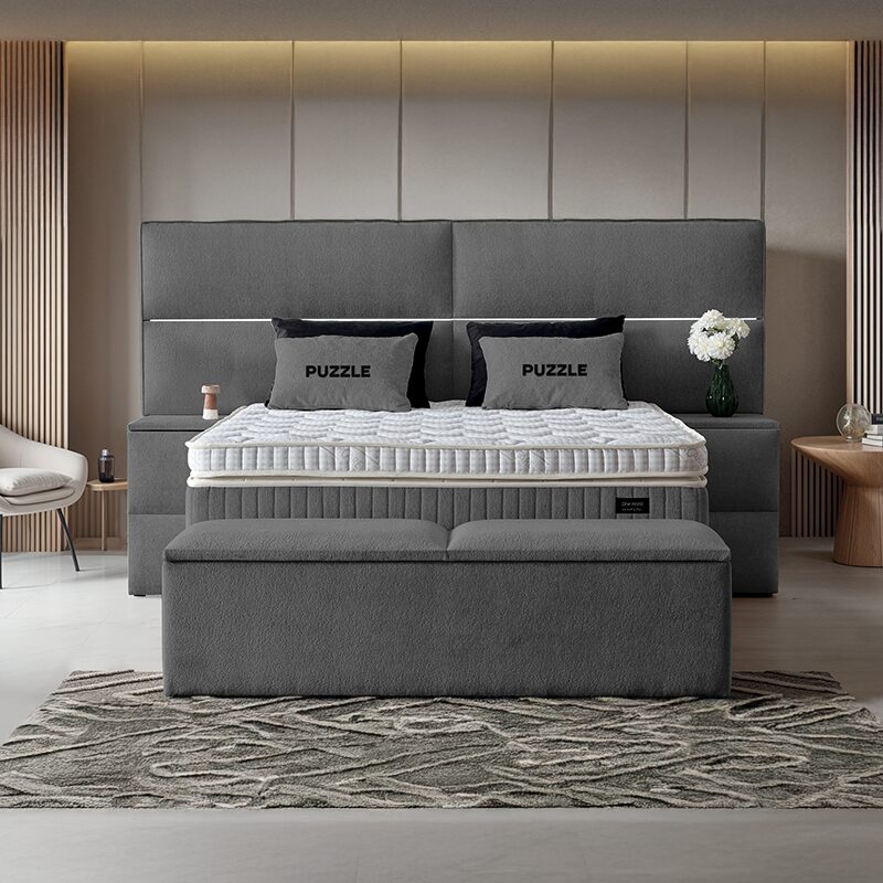 Тапицирана спалня с матрак PUZZLE 160 х 200 – сив 16