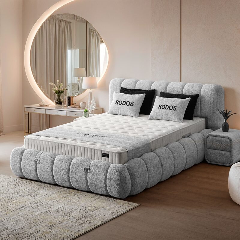 Тапицирана спалня с матрак RODOS 140 х 200 – светлосив 326