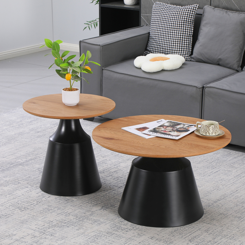 Холна маса, coffee tables set of 2 black metal- mdf in natural shade, 70х70х38см.