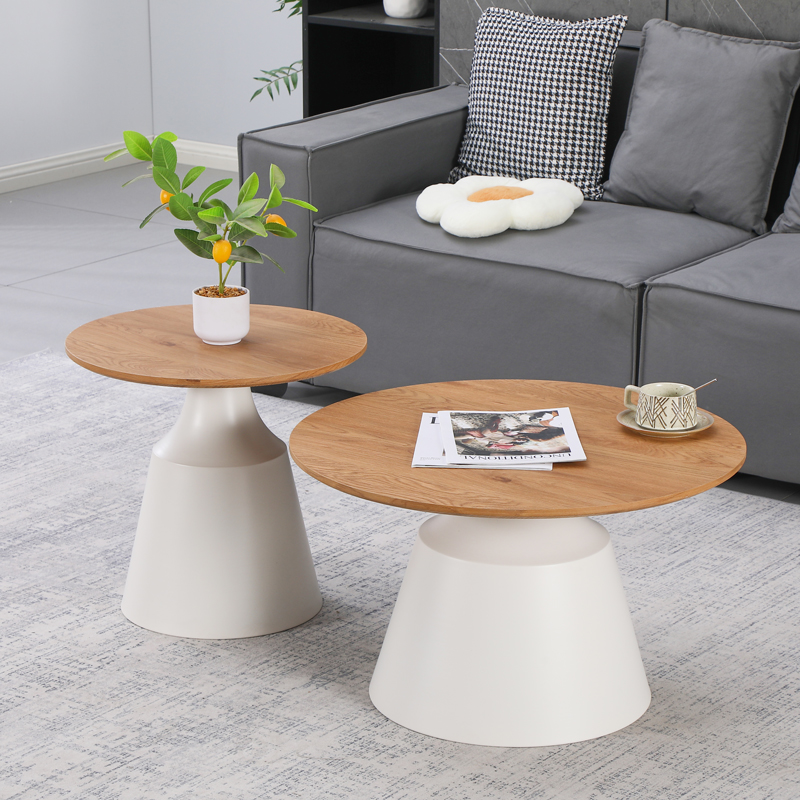 Холна маса, coffee tables set of 2 white metal- mdf in natural shade, 70х70х38см.