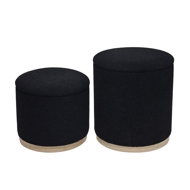 Маса, Set-2 Storage Stool-Side Table Teddy Black Fabric, Черен, Текстил, 38х4534х32см.